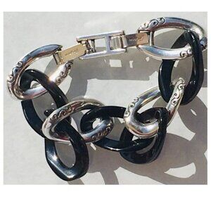 Brighton Contempo scroll Link Chain Ombré Link Strand Bracelet Silver & Brown